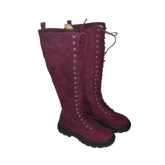 Just Fab Maxwell Cordovan Tall Womens NEW w/Box Platform Combat Boots- sz. 6 1/2