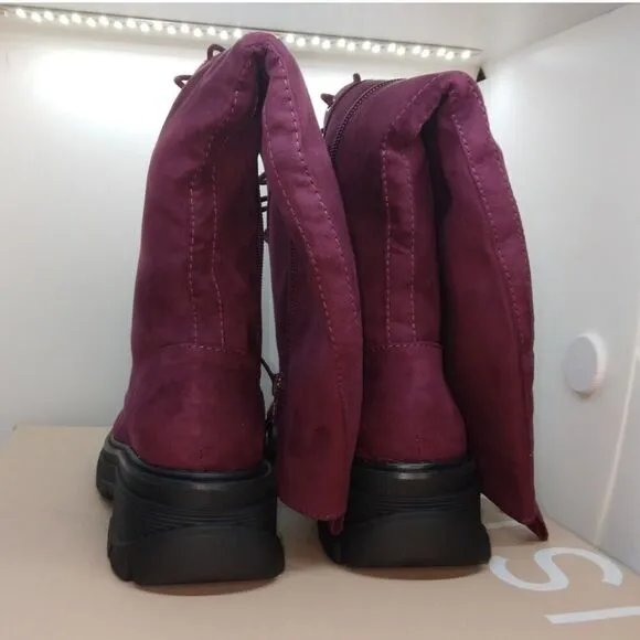 Just Fab Maxwell Cordovan Tall Womens NEW w/Box Platform Combat Boots- sz. 6 1/2