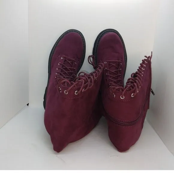 Just Fab Maxwell Cordovan Tall Womens NEW w/Box Platform Combat Boots- sz. 6 1/2