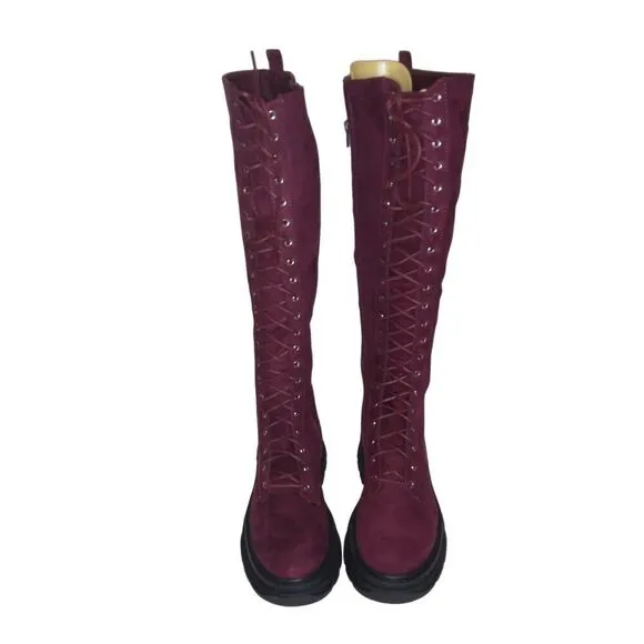 Just Fab Maxwell Cordovan Tall Womens NEW w/Box Platform Combat Boots- sz. 6 1/2