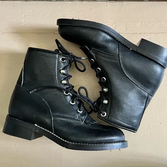 Justin 506 leather lace up riding boots junior size 11.5 black