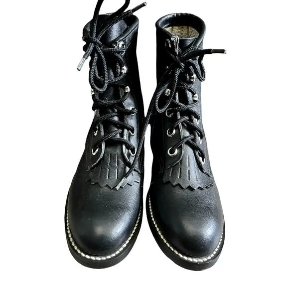 Justin 506 leather lace up riding boots junior size 11.5 black