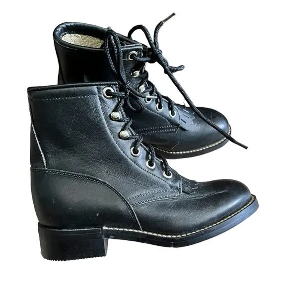 Justin 506 leather lace up riding boots junior size 11.5 black