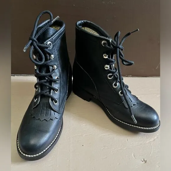 Justin 506 leather lace up riding boots junior size 11.5 black