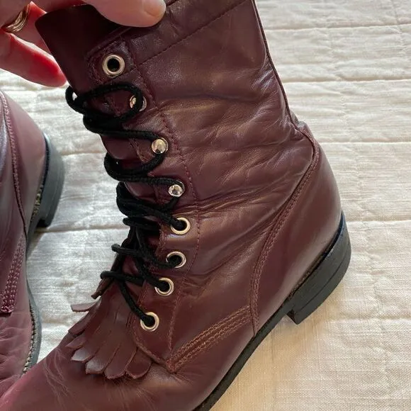 Justin Burgundy Leather Lace Up Boots Women Size 5.5