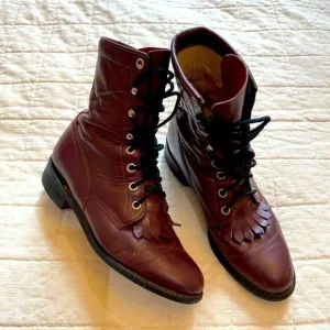 Justin Burgundy Leather Lace Up Boots Women Size 5.5