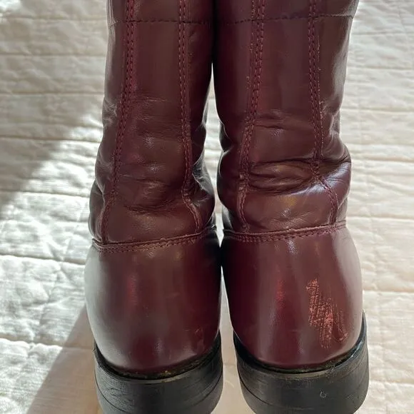 Justin Burgundy Leather Lace Up Boots Women Size 5.5