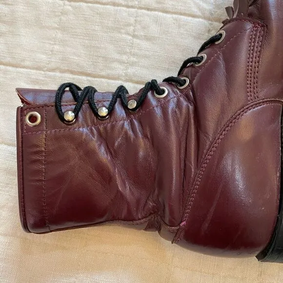 Justin Burgundy Leather Lace Up Boots Women Size 5.5