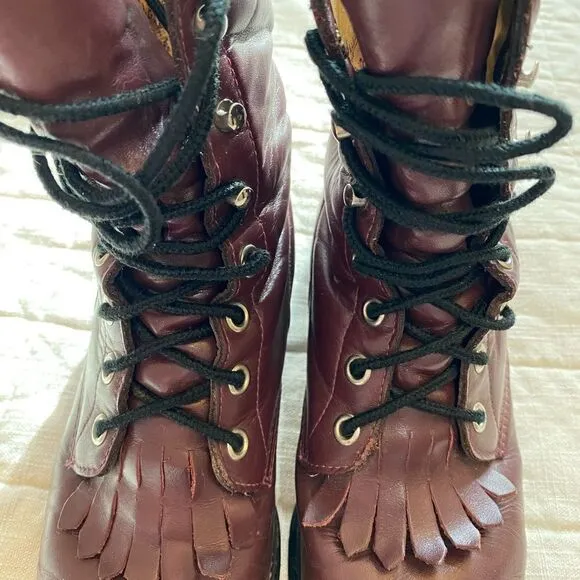 Justin Burgundy Leather Lace Up Boots Women Size 5.5