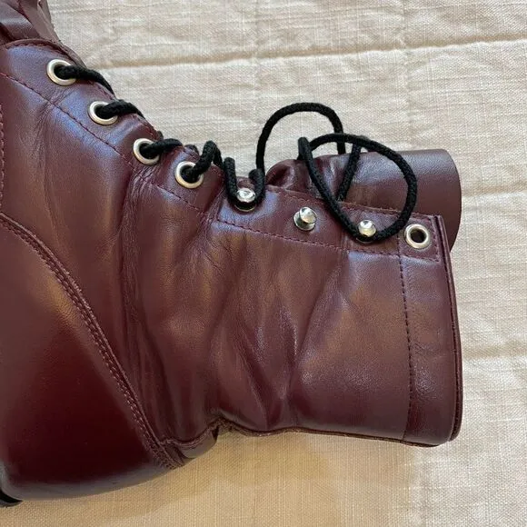 Justin Burgundy Leather Lace Up Boots Women Size 5.5