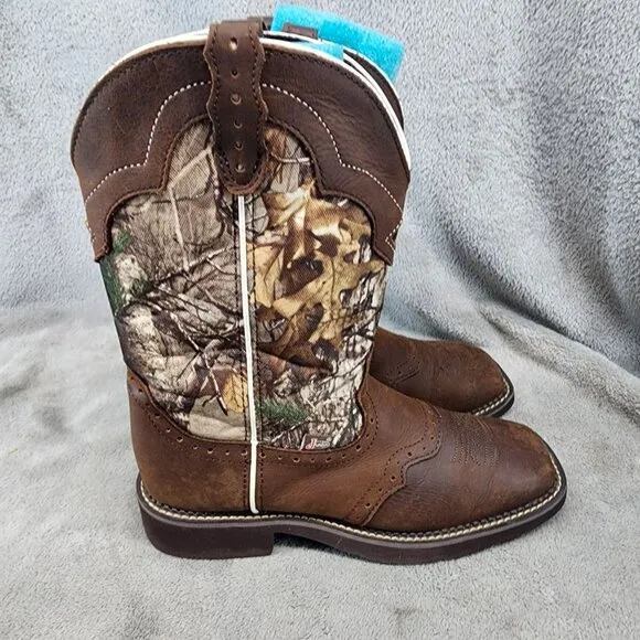 Justin Shoes Womens Size 9.5 Brown Camo Leather Western Boots