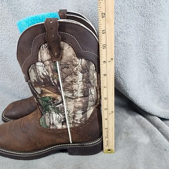 Justin Shoes Womens Size 9.5 Brown Camo Leather Western Boots