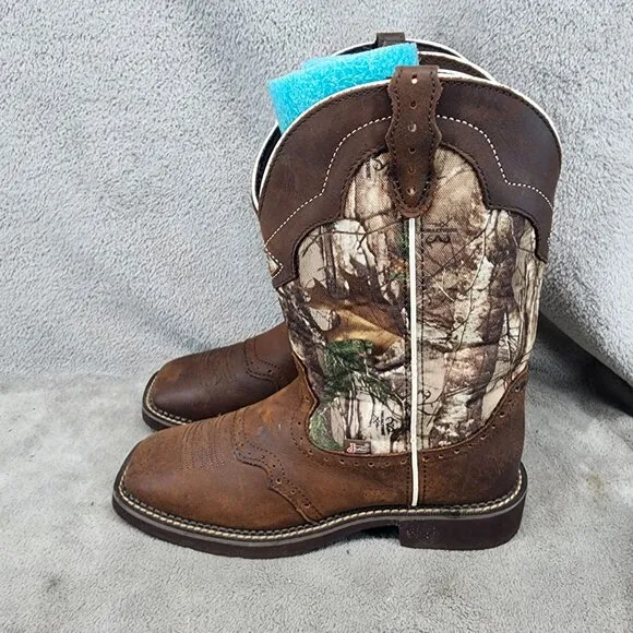 Justin Shoes Womens Size 9.5 Brown Camo Leather Western Boots