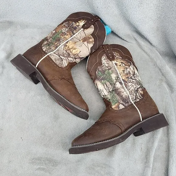 Justin Shoes Womens Size 9.5 Brown Camo Leather Western Boots