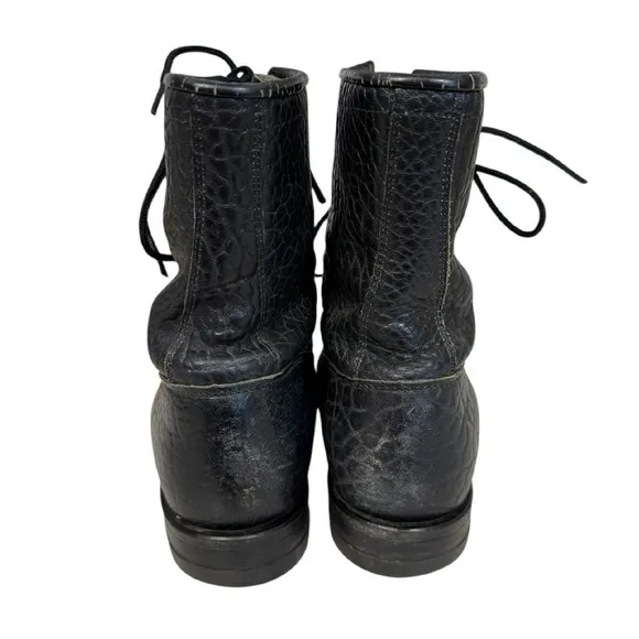 Justin Vintage‎ 522 Lacer Brahma Black Western Kiltie Roper Boots Size 7.5D