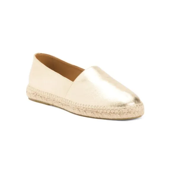 JUTELIA Gold Made In Spain Leather Metallic Espadrille Flats