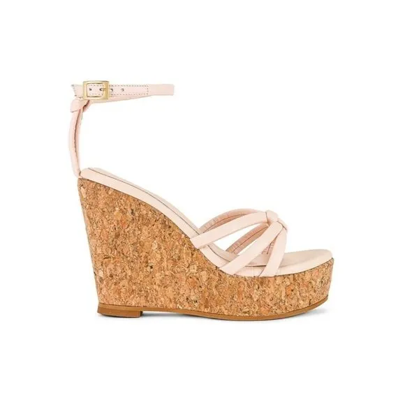 KAANAS Masaya Cork Wedges Sandals Beige Knotted