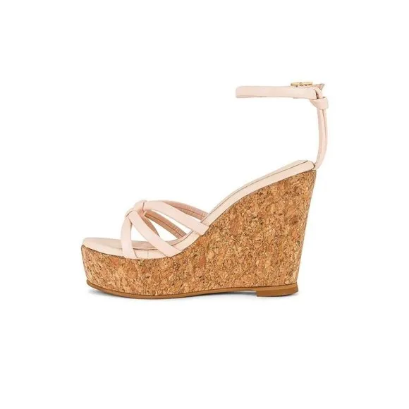 KAANAS Masaya Cork Wedges Sandals Beige Knotted