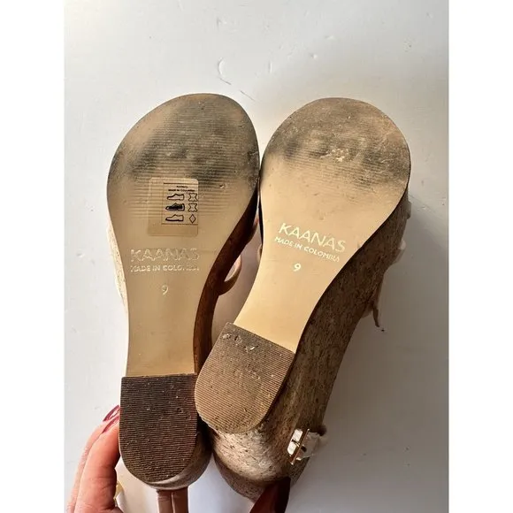 KAANAS Masaya Cork Wedges Sandals Beige Knotted