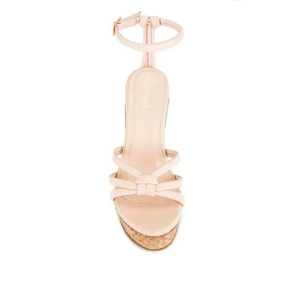 KAANAS Masaya Cork Wedges Sandals Beige Knotted