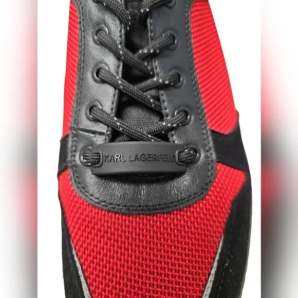 Karl Lagerfeld Mens Low Top Sneakers Black/Red  Size 12M. C1361