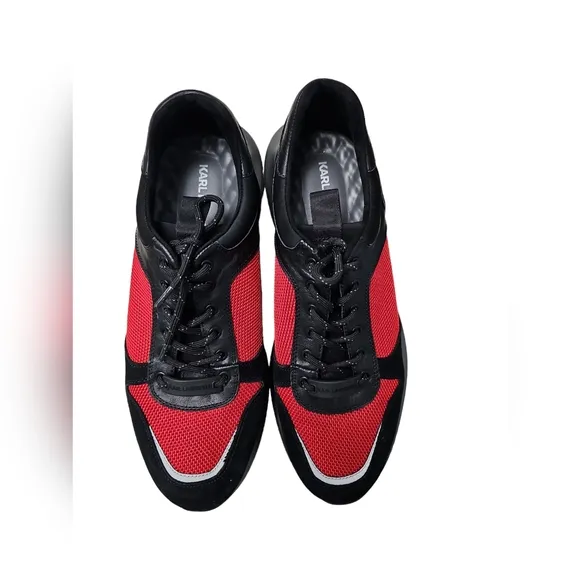 Karl Lagerfeld Mens Low Top Sneakers Black/Red  Size 12M. C1361