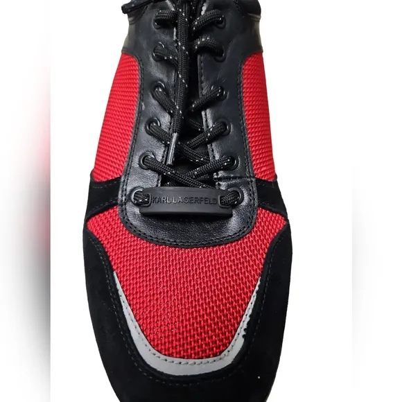 Karl Lagerfeld Mens Low Top Sneakers Black/Red  Size 12M. C1361