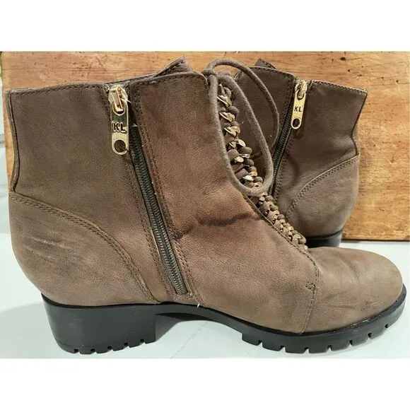 Karl Lagerfeld Paris ‘Bernice” Brown Leather Combat Boots Women’s Sz 10M