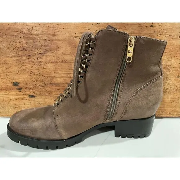 Karl Lagerfeld Paris ‘Bernice” Brown Leather Combat Boots Women’s Sz 10M