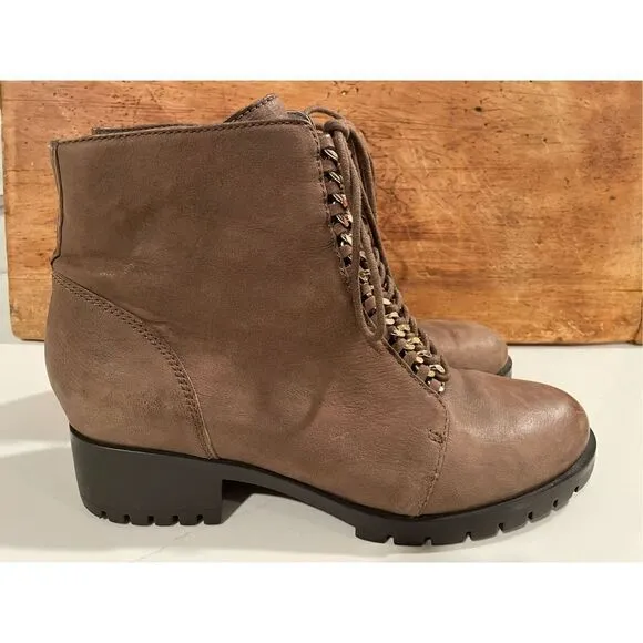 Karl Lagerfeld Paris ‘Bernice” Brown Leather Combat Boots Women’s Sz 10M
