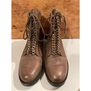 Karl Lagerfeld Paris ‘Bernice” Brown Leather Combat Boots Women’s Sz 10M