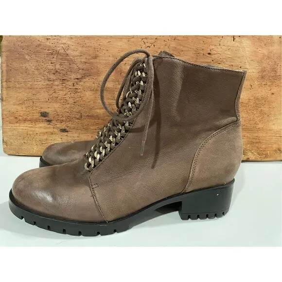 Karl Lagerfeld Paris ‘Bernice” Brown Leather Combat Boots Women’s Sz 10M