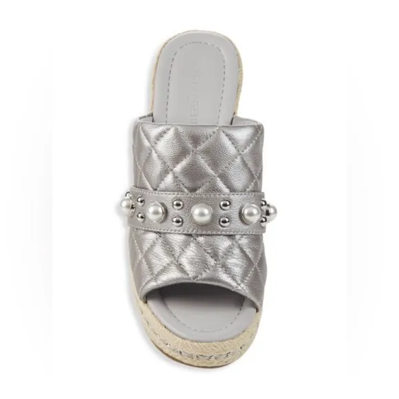 KARL LAGERFELD PARIS Camela Embellished Leather Wedge Sandals. Size 9