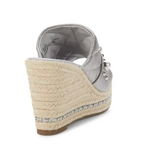 KARL LAGERFELD PARIS Camela Embellished Leather Wedge Sandals. Size 9