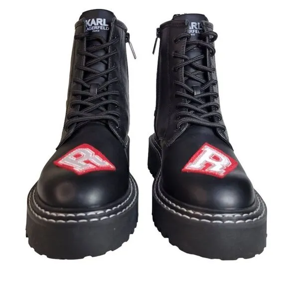 Karl Lagerfeld Paris Dixie Patched Combat Boots (Size 11M)