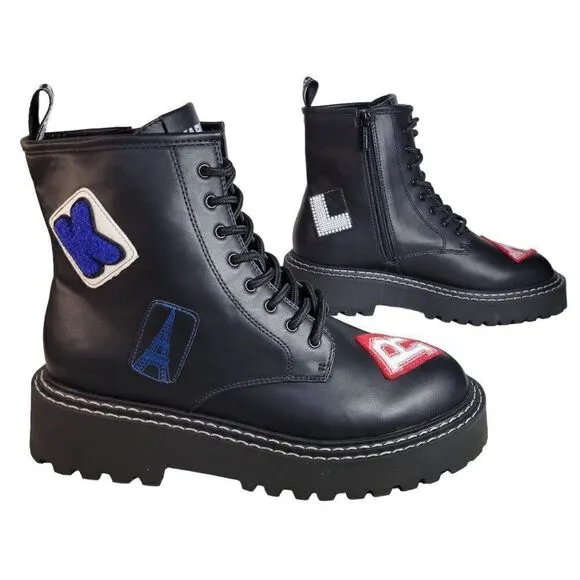 Karl Lagerfeld Paris Dixie Patched Combat Boots (Size 11M)