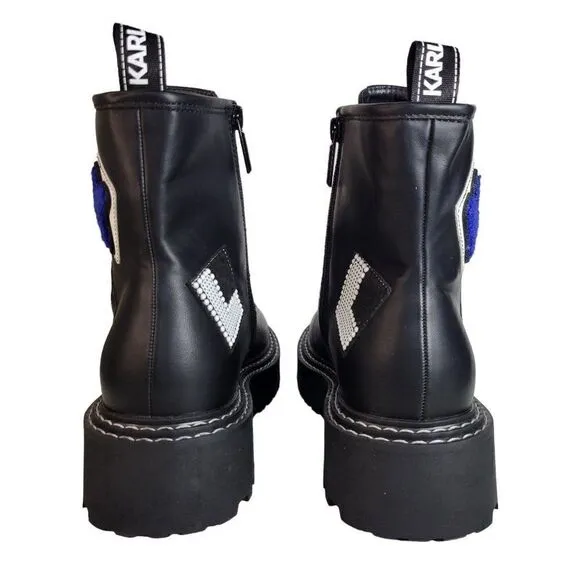 Karl Lagerfeld Paris Dixie Patched Combat Boots (Size 11M)