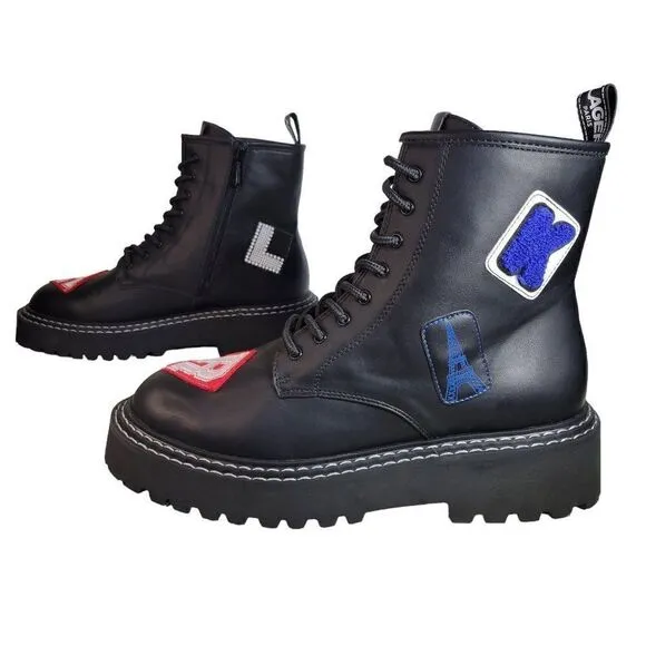 Karl Lagerfeld Paris Dixie Patched Combat Boots (Size 11M)