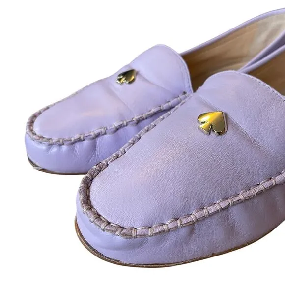 Kate Spade 9.5 Lavender LEATHER Carly Driving Loafers Slip On Moccasins Purple