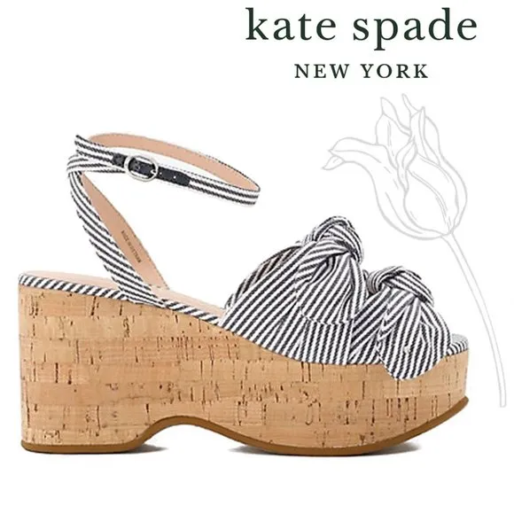 kate spade Blue &amp; White Julep Platform Wedges 8.5M