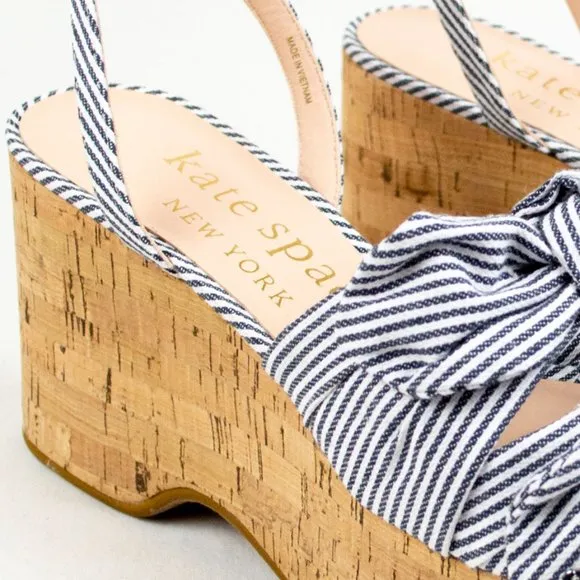 kate spade Blue &amp; White Julep Platform Wedges 8.5M