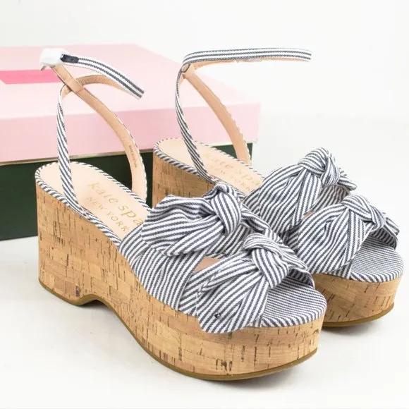 kate spade Blue &amp; White Julep Platform Wedges 8.5M