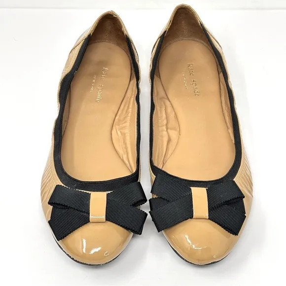 KATE SPADE Bow Tie Patent Leather Ballet Flats - 8 1/2
