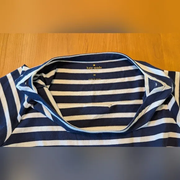 Kate Spade Broome Street Stripe Knit Mixed Media Dress, Navy Blue/White Size XS