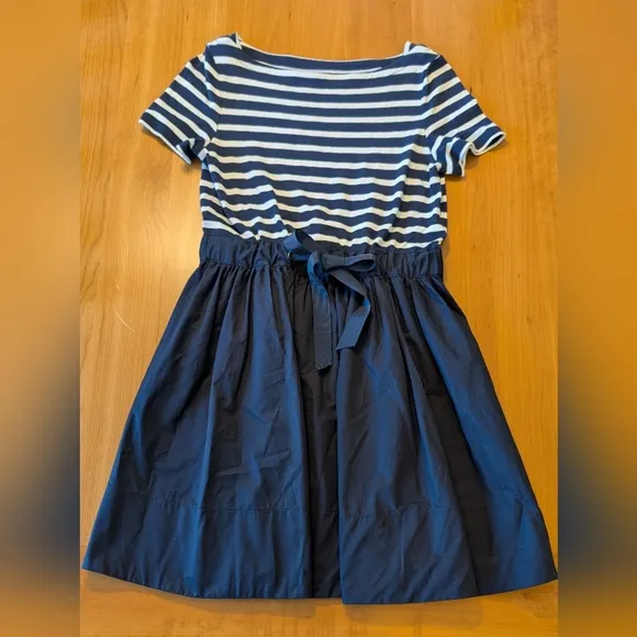 Kate Spade Broome Street Stripe Knit Mixed Media Dress, Navy Blue/White Size XS