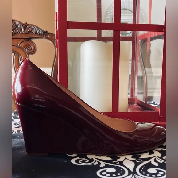 Kate Spade Burgundy Patent Leather Wedge Heels