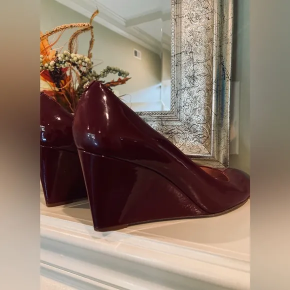 Kate Spade Burgundy Patent Leather Wedge Heels