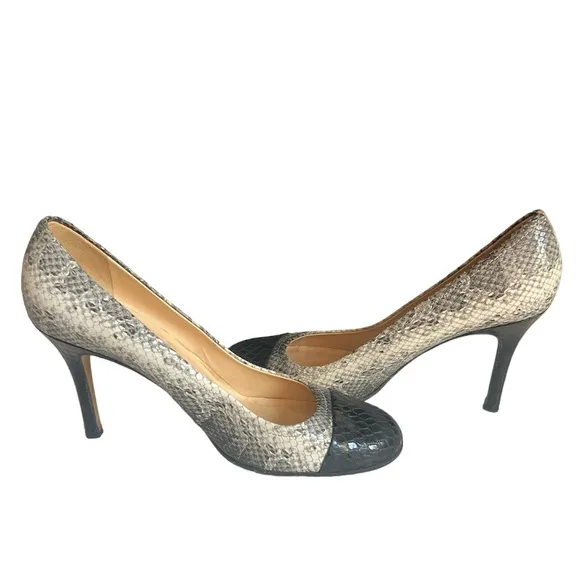 Kate Spade Karolina Heels Pumps Shoes Two Tobe Snakeskin Patent Black White 9.5