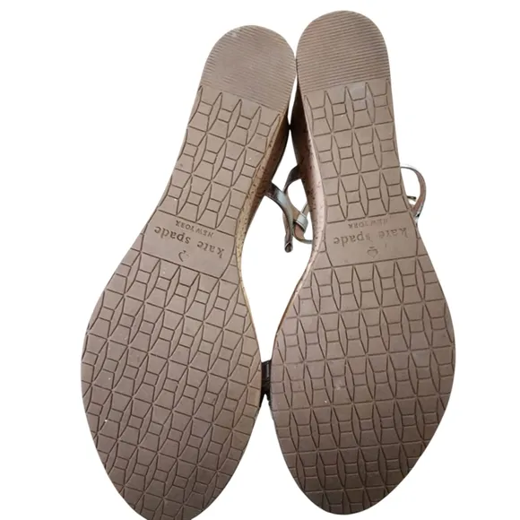 Kate Spade Metallic Silver Cork Wedge Sandals – Size 8M