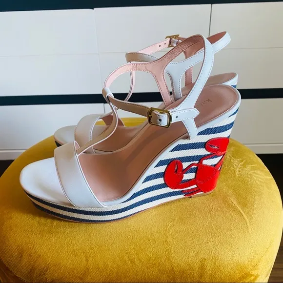 Kate Spade New York Deacon Lobster Embroidered Wedges Size 10